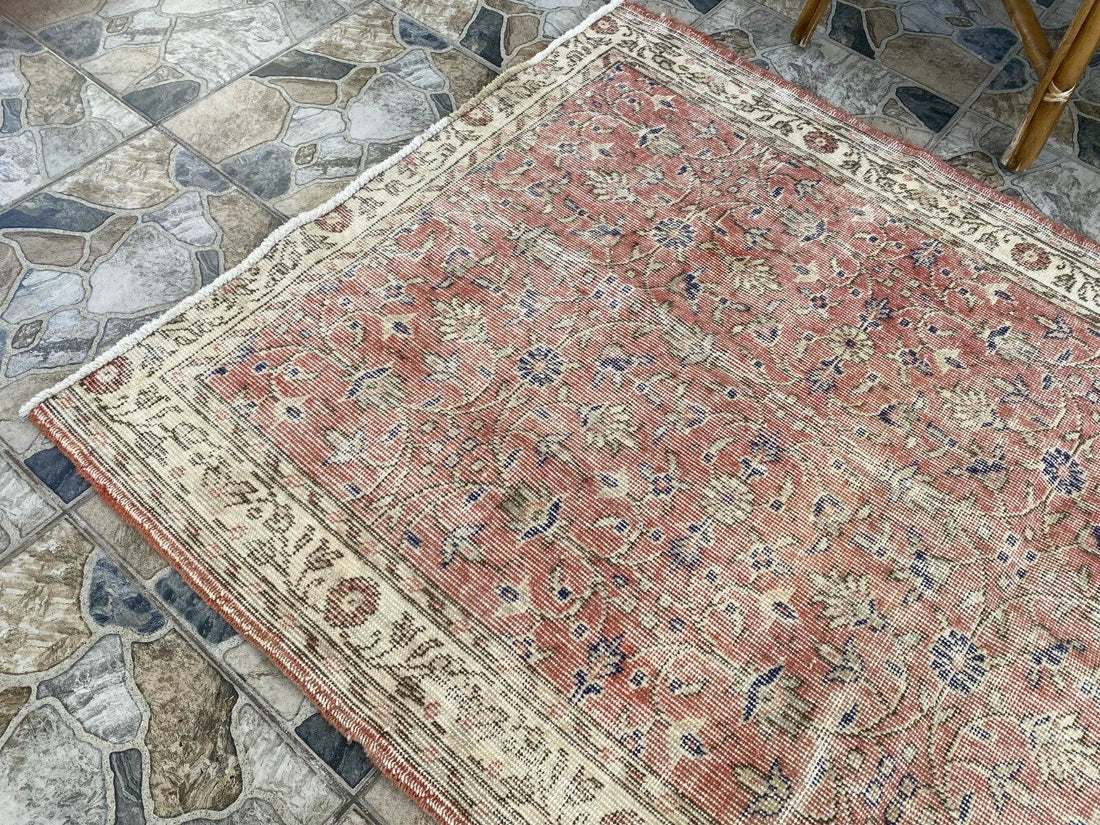 Geometric Turkish Vintage Rug,Farmhouse Handmade Anatolian Village Rug 3.8x6.2ft