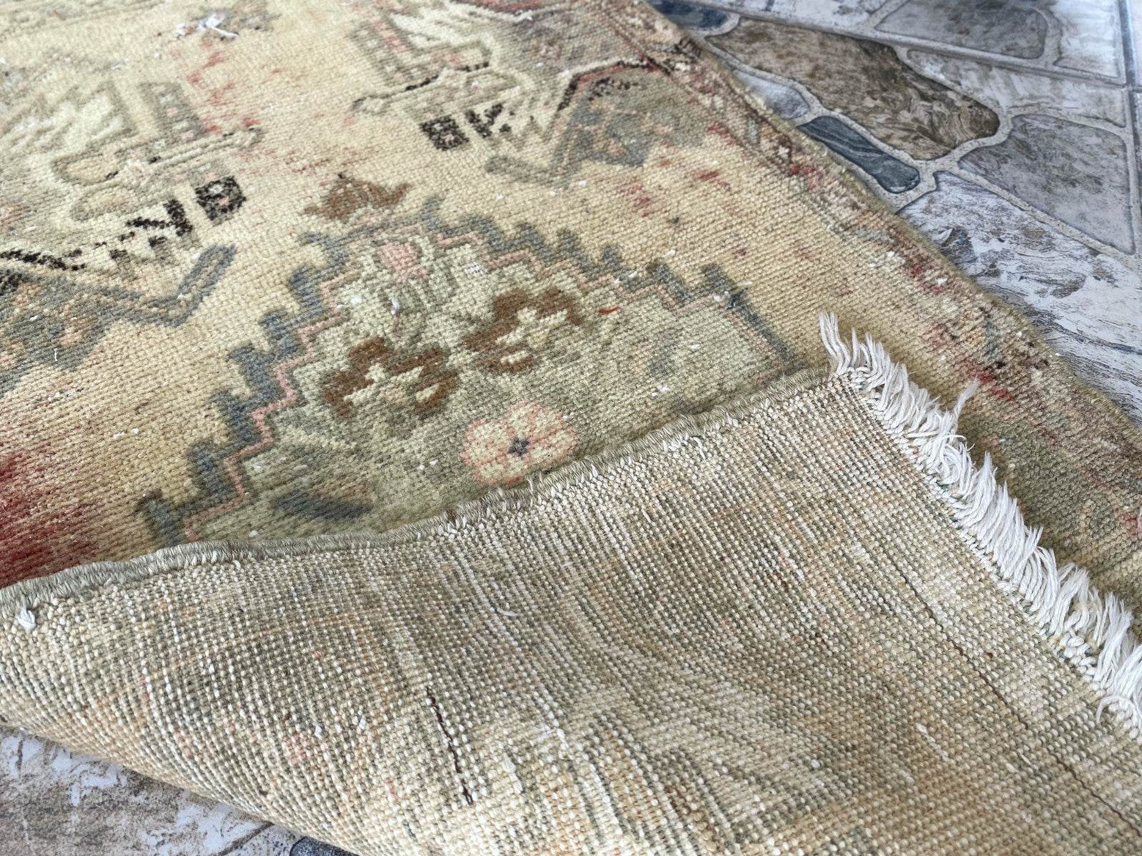 Vintage 1980s Turkish Rug - Tribal Oushak Hand-Knotted Small Carpet - 1.6x2.8 ft