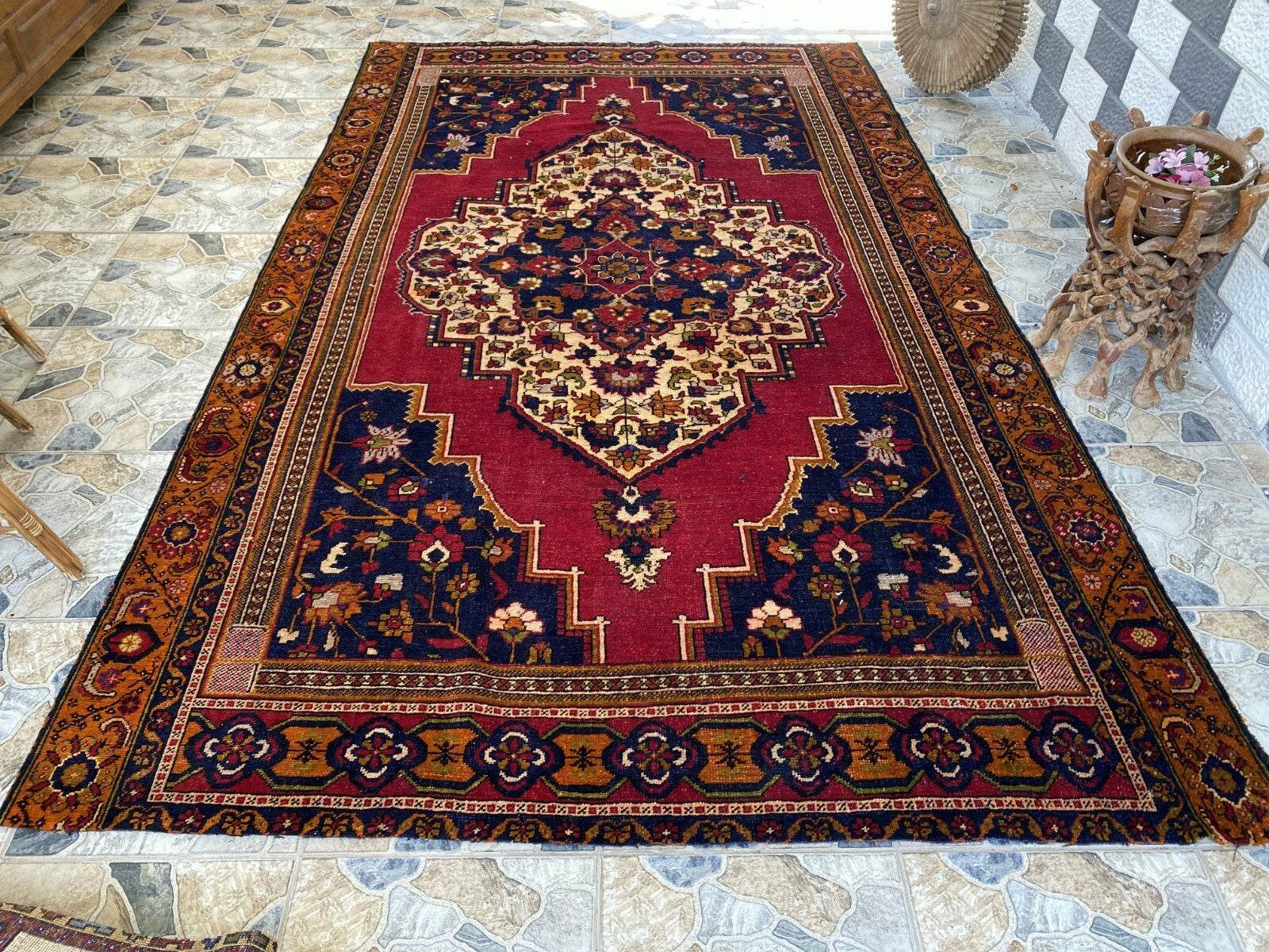 Handmade Turkish Vintage Rug 6x10 1970s Tribal Wool Farmhouse Antique Large Area