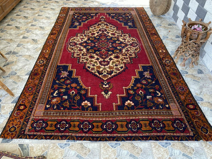 Handmade Turkish Vintage Rug 6x10 1970s Tribal Wool Farmhouse Antique Large Area