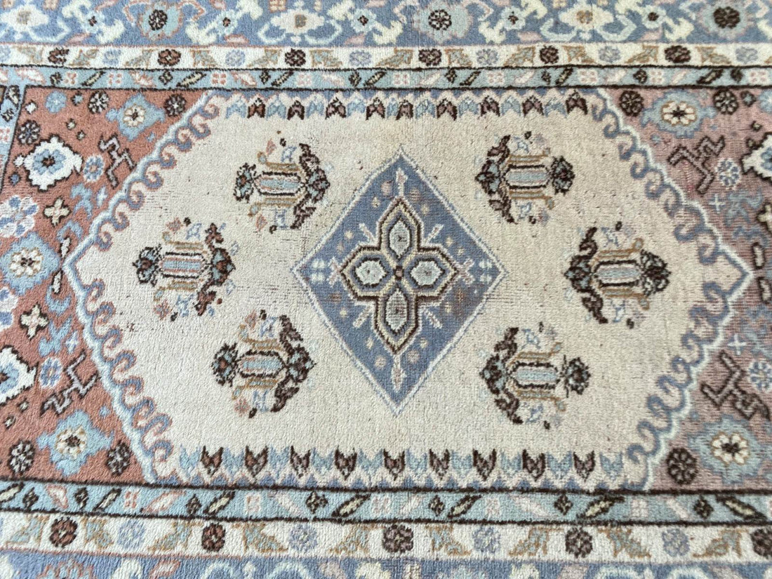 Vintage Kula Area Rug | 3.4 x 6.0 ft Hand-Knotted Wool Antique Farmhouse Carpet