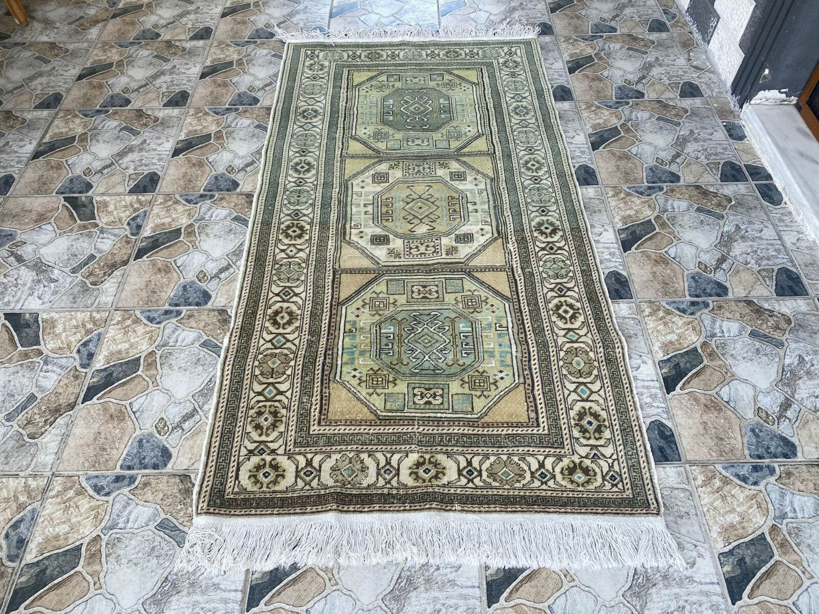 Vintage Turkish Oushak Rug - 3.2x6.1 Paste Handmade Wool Antique Tribal Area Rug