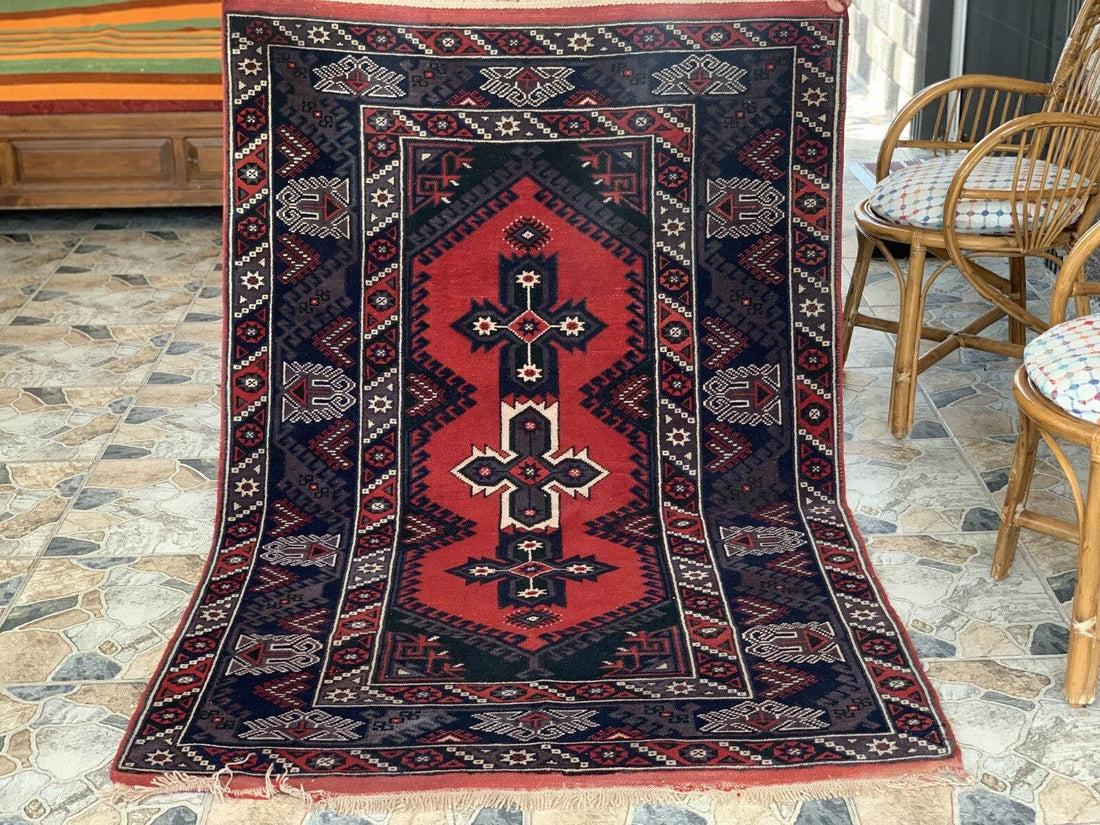 Vintage Turkish Rug | Antique Tribal Handmade Wool Farmhouse Carpet 4 x 6.14 ft