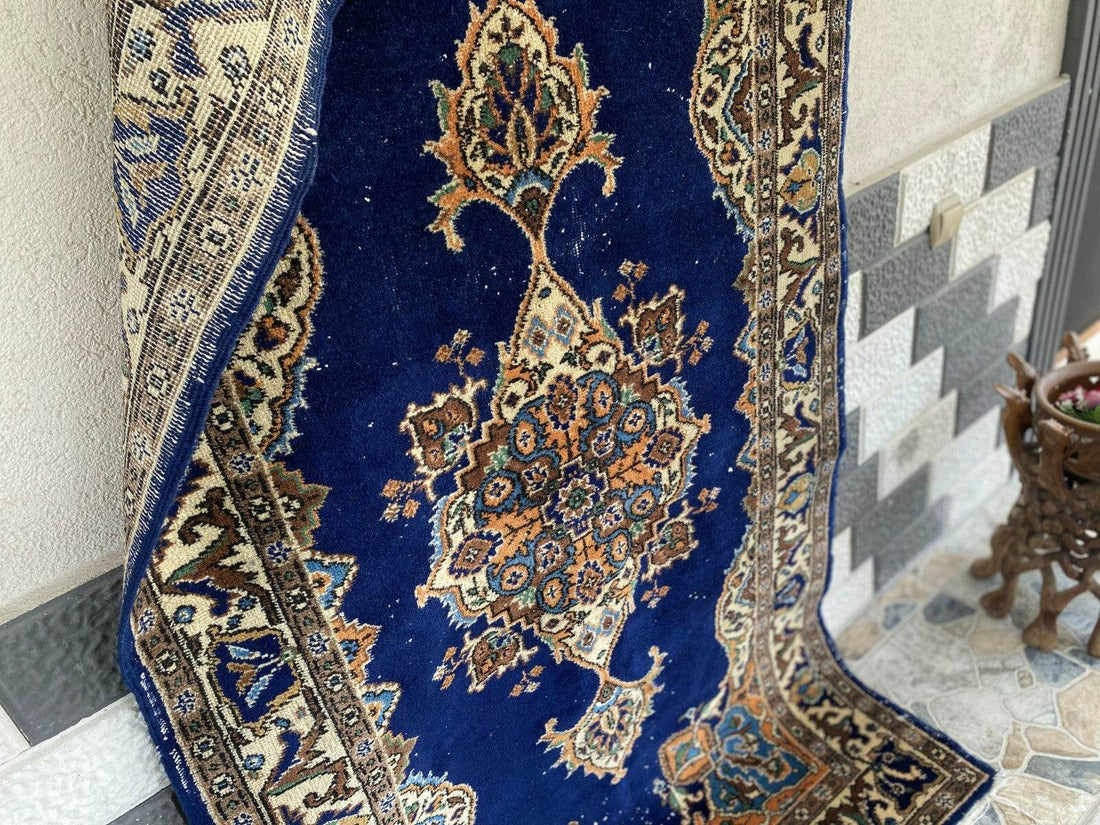 Vintage Turkish Oushak Rug, 4 x 7 ft Handmade Wool Antique Tribal Area Wool Rug