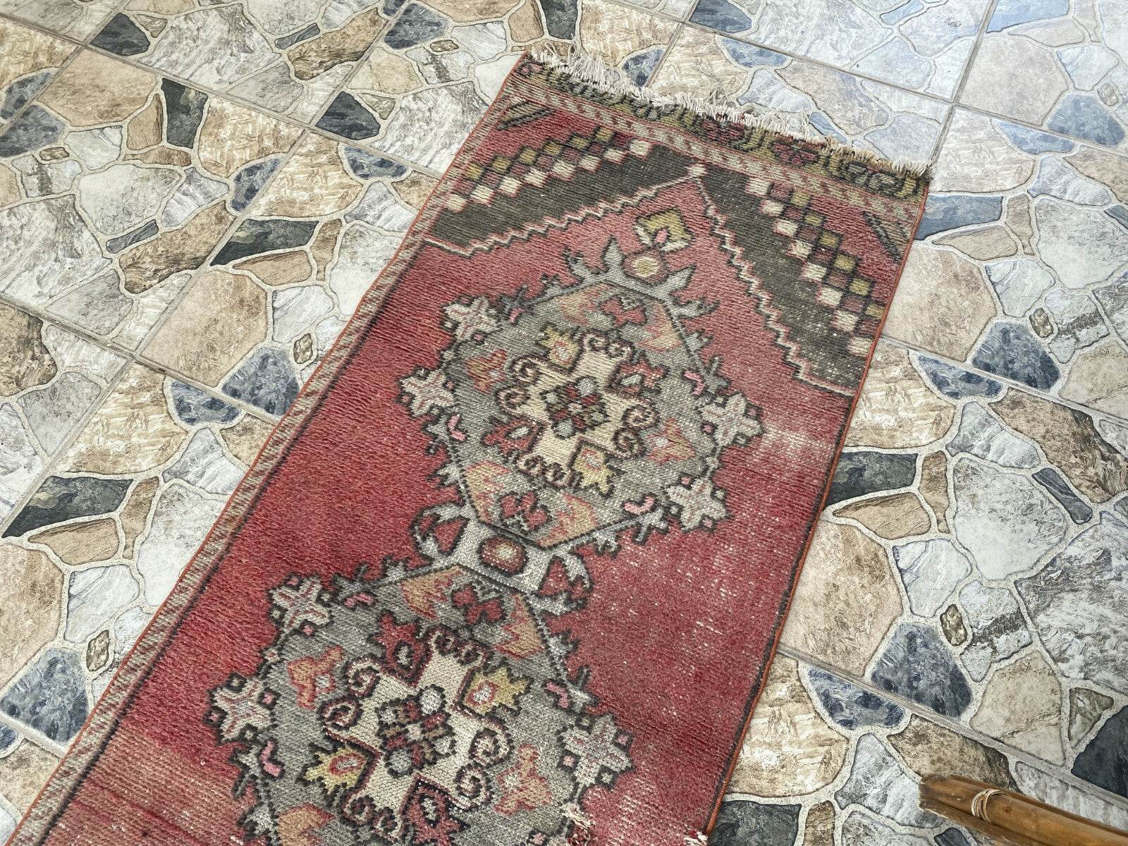 Vintage Turkish Rug | Tribal Farmhouse Handmade Wool Antique Carpet 2.2ftx8.1 ft