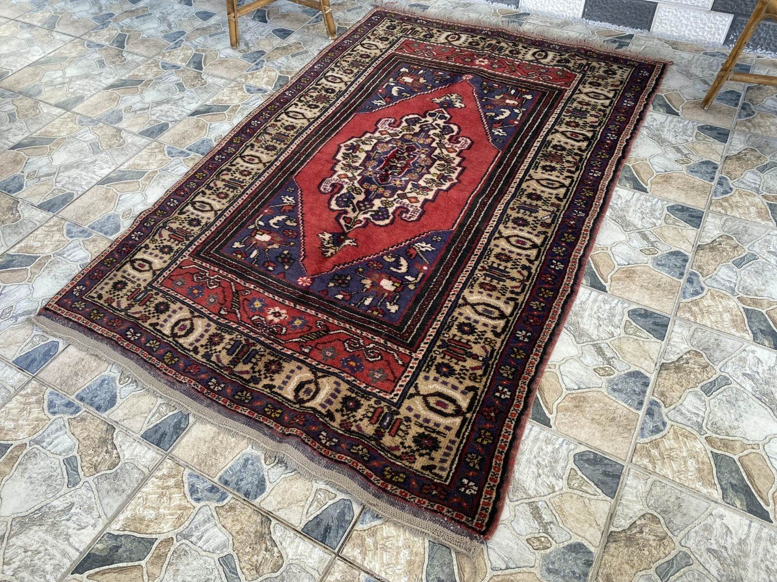 Vintage Turkish Rug | 4.3 x 6.5 ft | Handmade Geometric Anatolian Wool Area Rug
