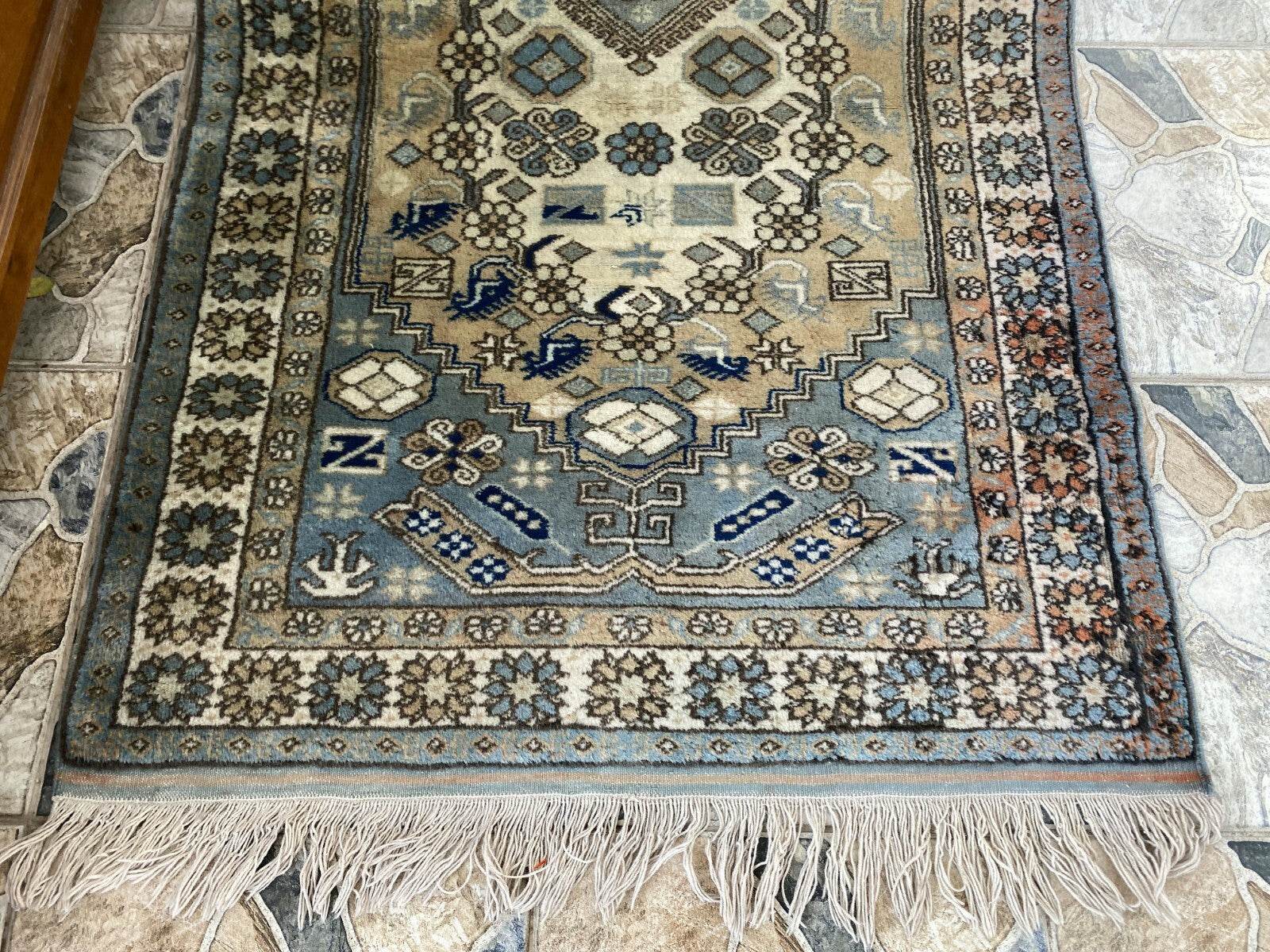 Vintage 1990s Turkish Oushak Rug | Geometric Handwoven Wool Carpet 3'5'' x 6'3''