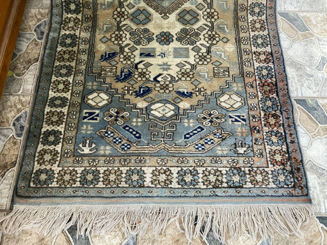 Vintage 1990s Turkish Oushak Rug | Geometric Handwoven Wool Carpet 3'5'' x 6'3''