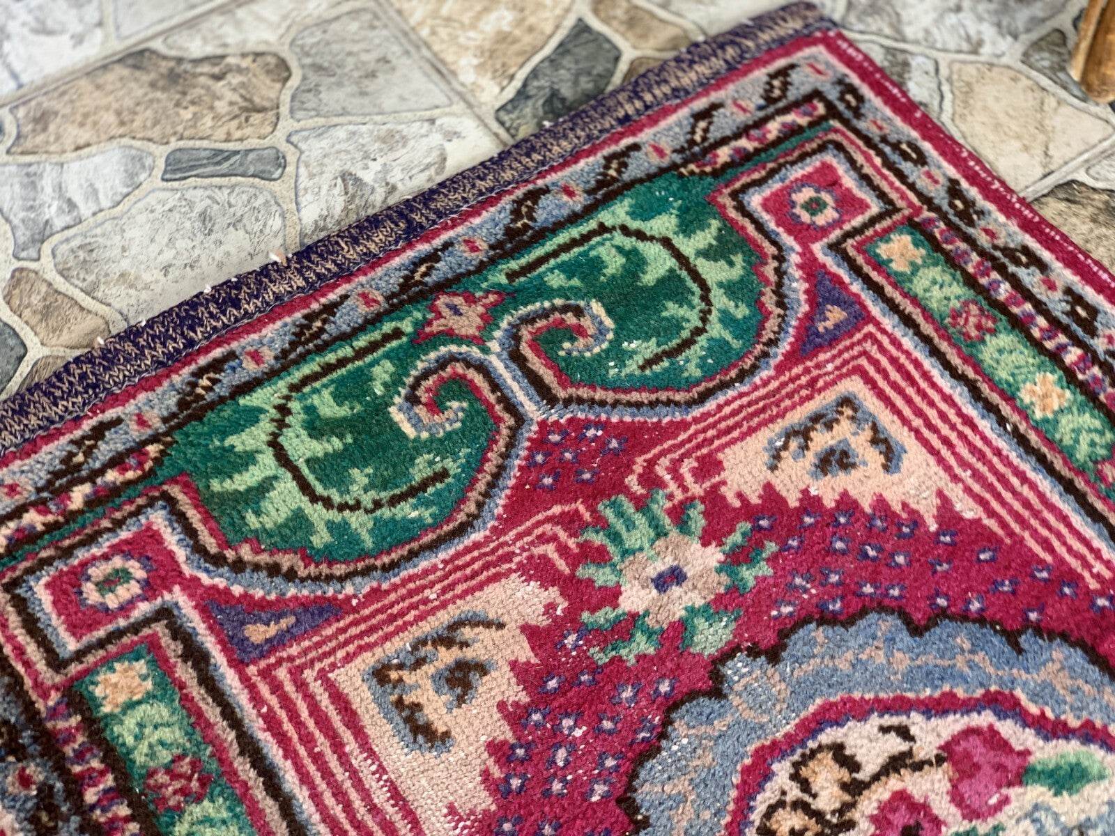 Small Turkish Vintage Oushak Rug Handmade Farmhouse Geometric Wool Rug 2.5x4.1ft