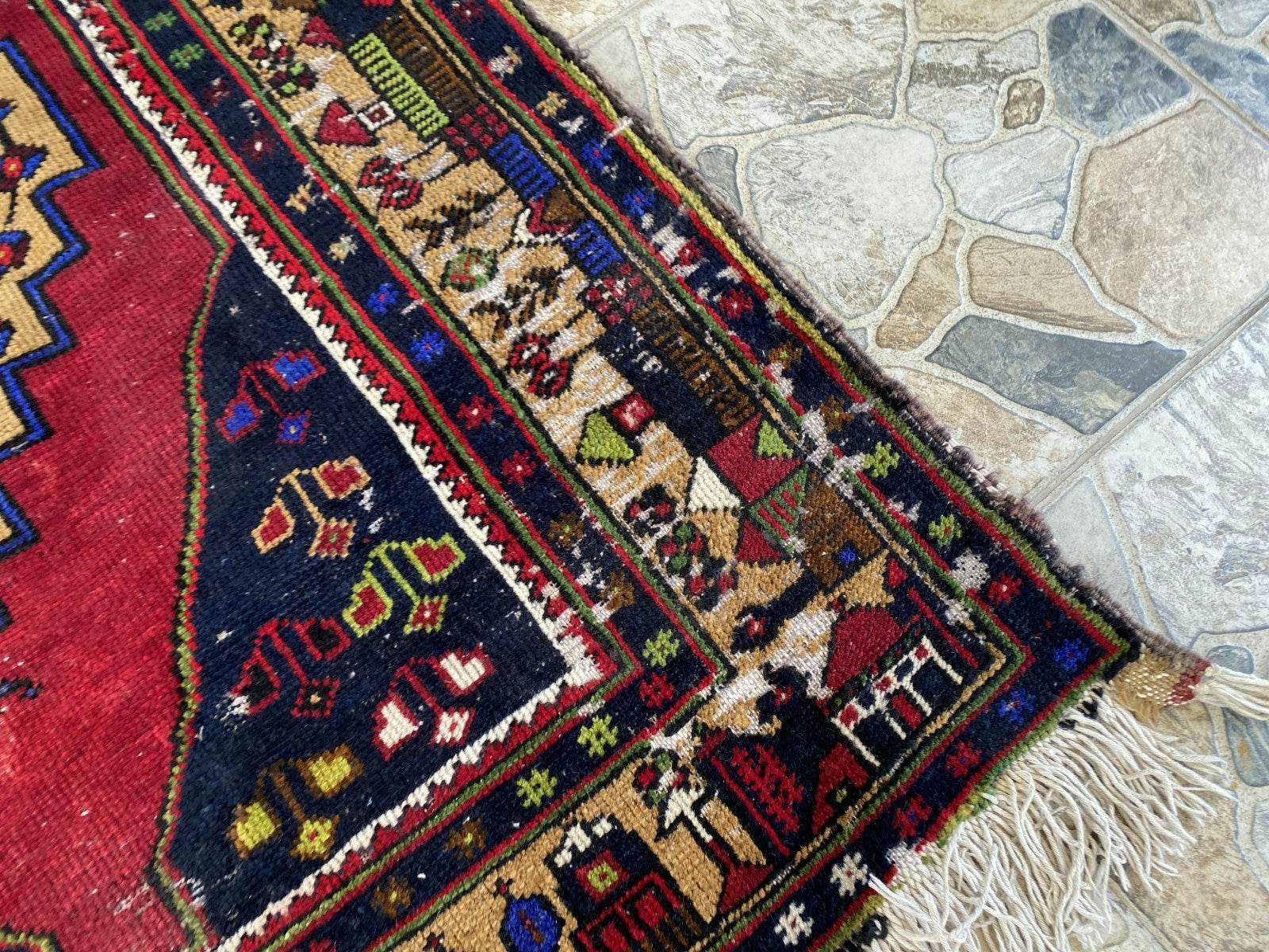 Vintage Turkish Tribal Rug | 3 x 9 ft Farmhouse Hand-Knotted Wool Geometric Rug