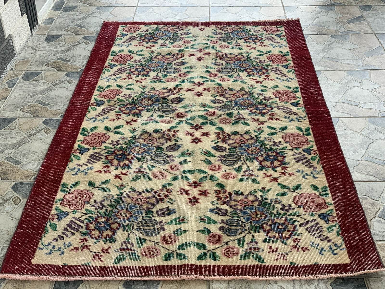 Vintage Turkish Rug | Oushak Handmade Wool Farmhouse Carpet Antique 3.3 x 5.2 ft