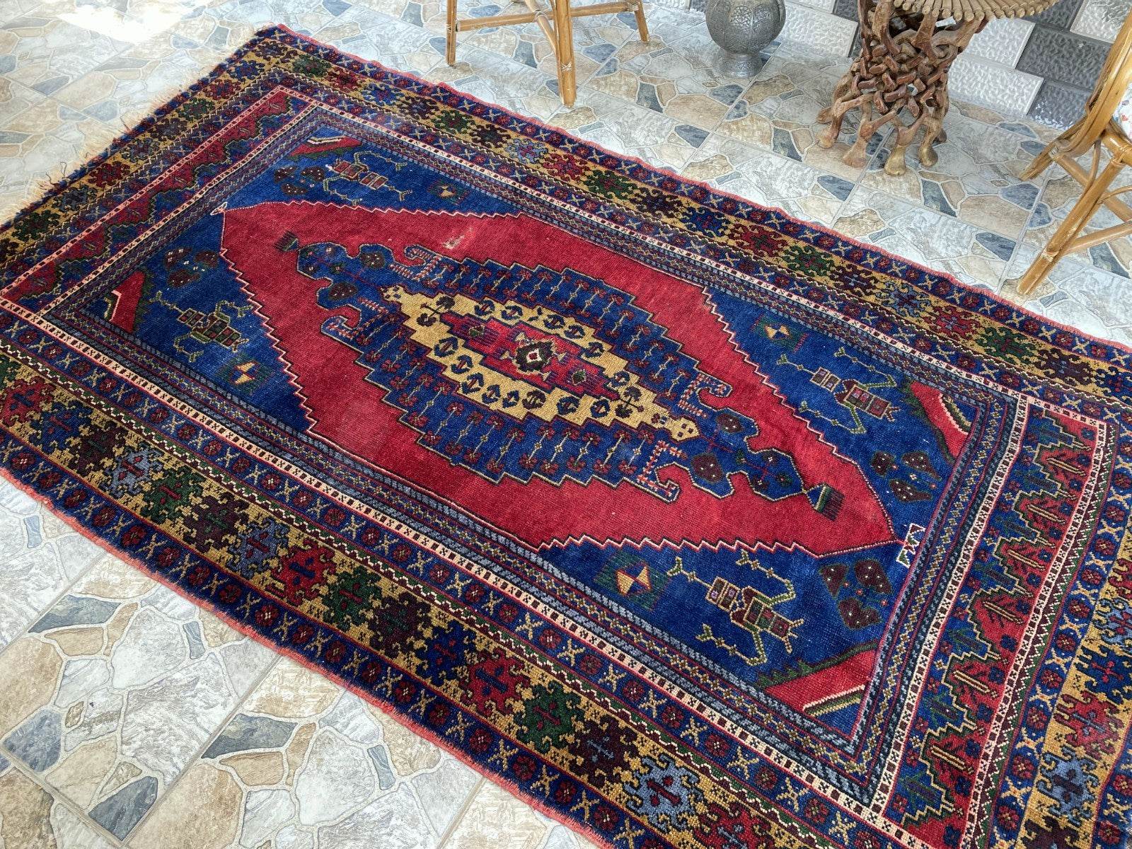Vintage Rug | Wool Area Antique Farmhouse Anatolian Handmade Turkish Rug 5x9ft