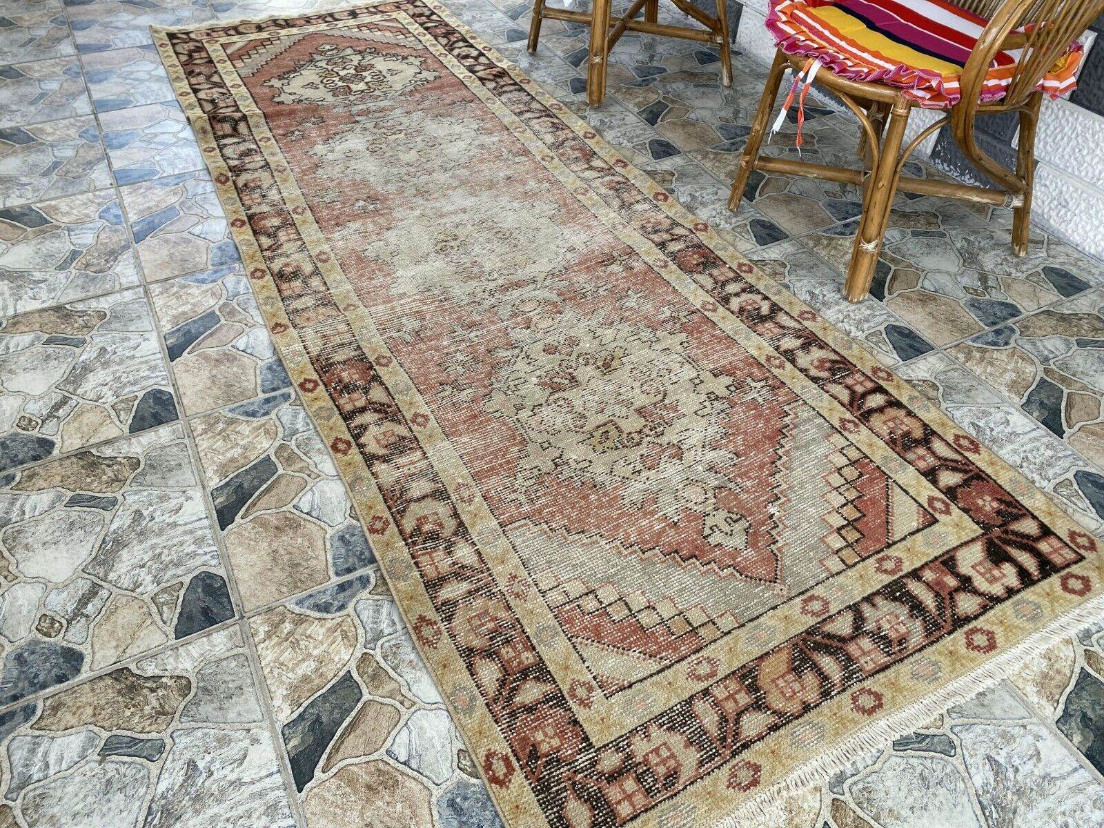 Vintage Runner Rug | Antique Wool Bohemian Anatolian Handmade Turkish 3.2x9.4ft