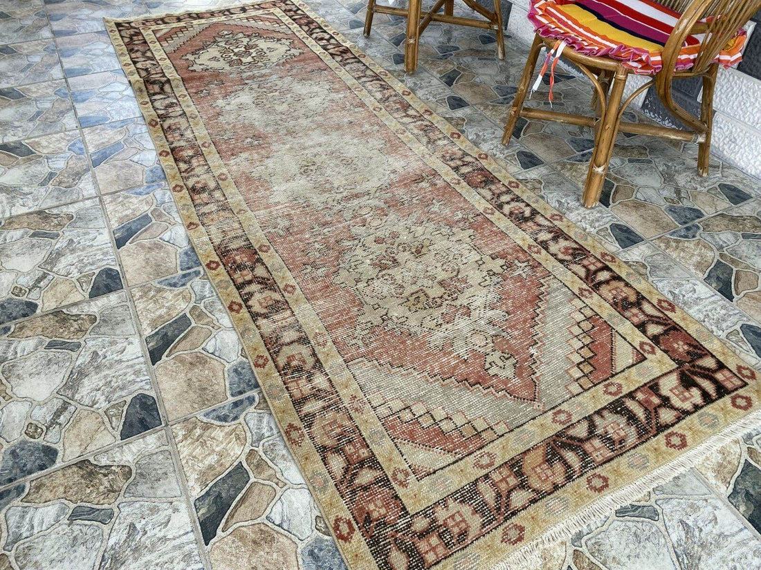 Vintage Runner Rug | Antique Wool Bohemian Anatolian Handmade Turkish 3.2x9.4ft