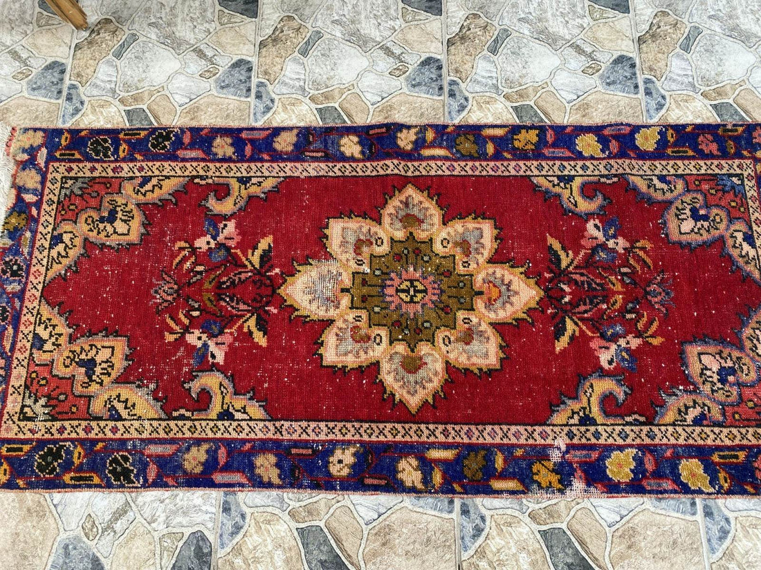 2x5 ft Handmade Turkish Vintage Rug | 1970s Tribal Wool Farmhouse Antique Area Carpet