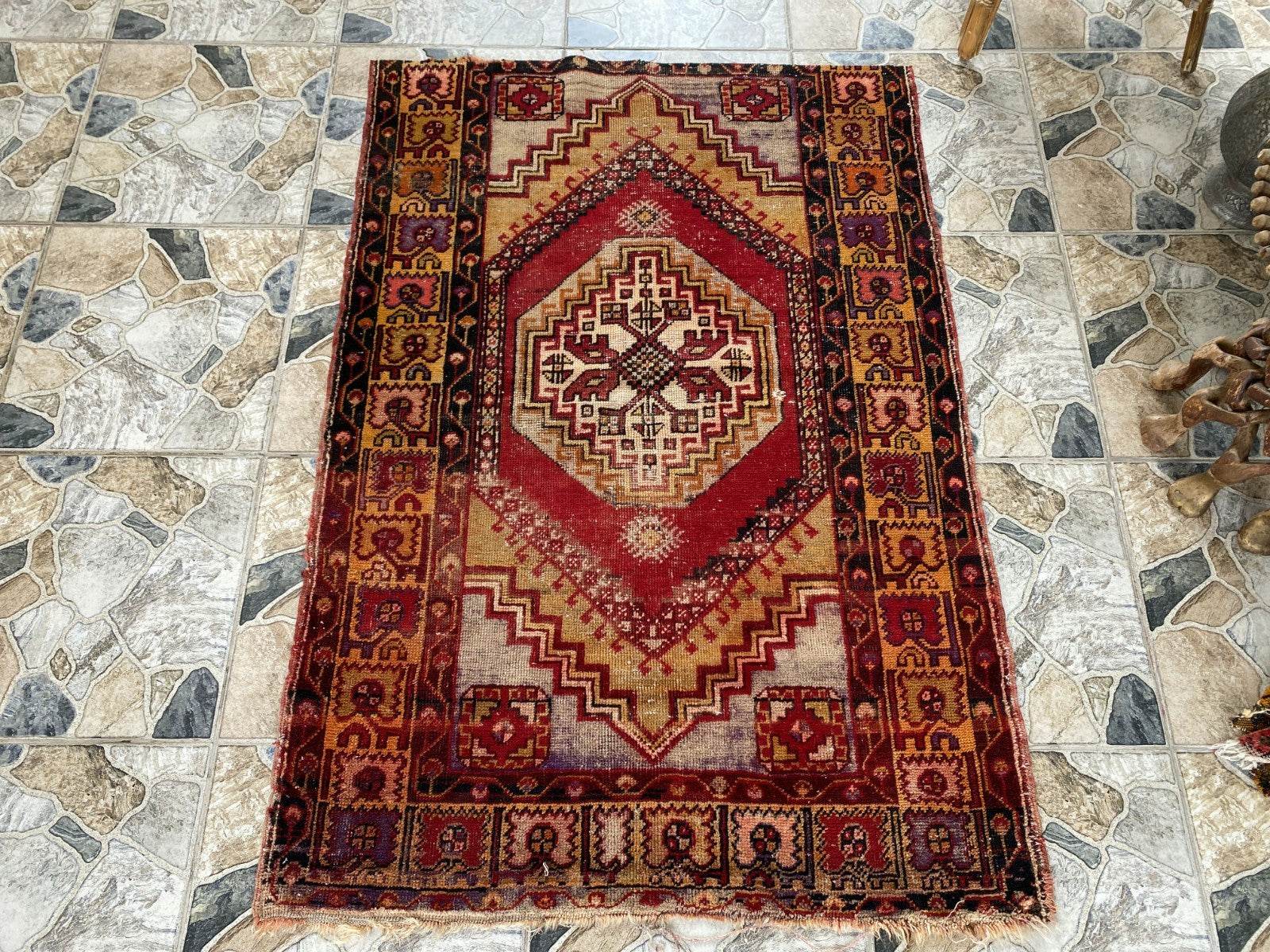 Vintage Hand-Knotted Turkish Anatolian Rug | 3.4 x 4.9 ft | Wool Area Carpet