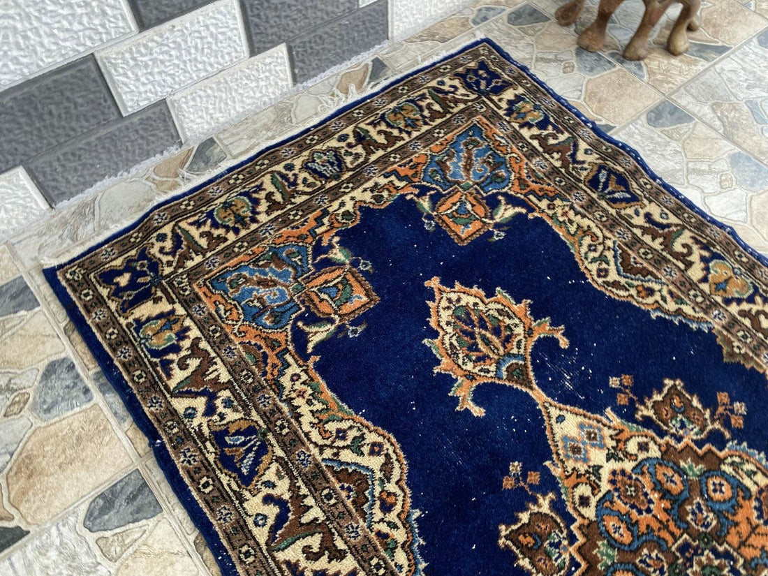 Vintage Turkish Oushak Rug, 4 x 7 ft Handmade Wool Antique Tribal Area Wool Rug