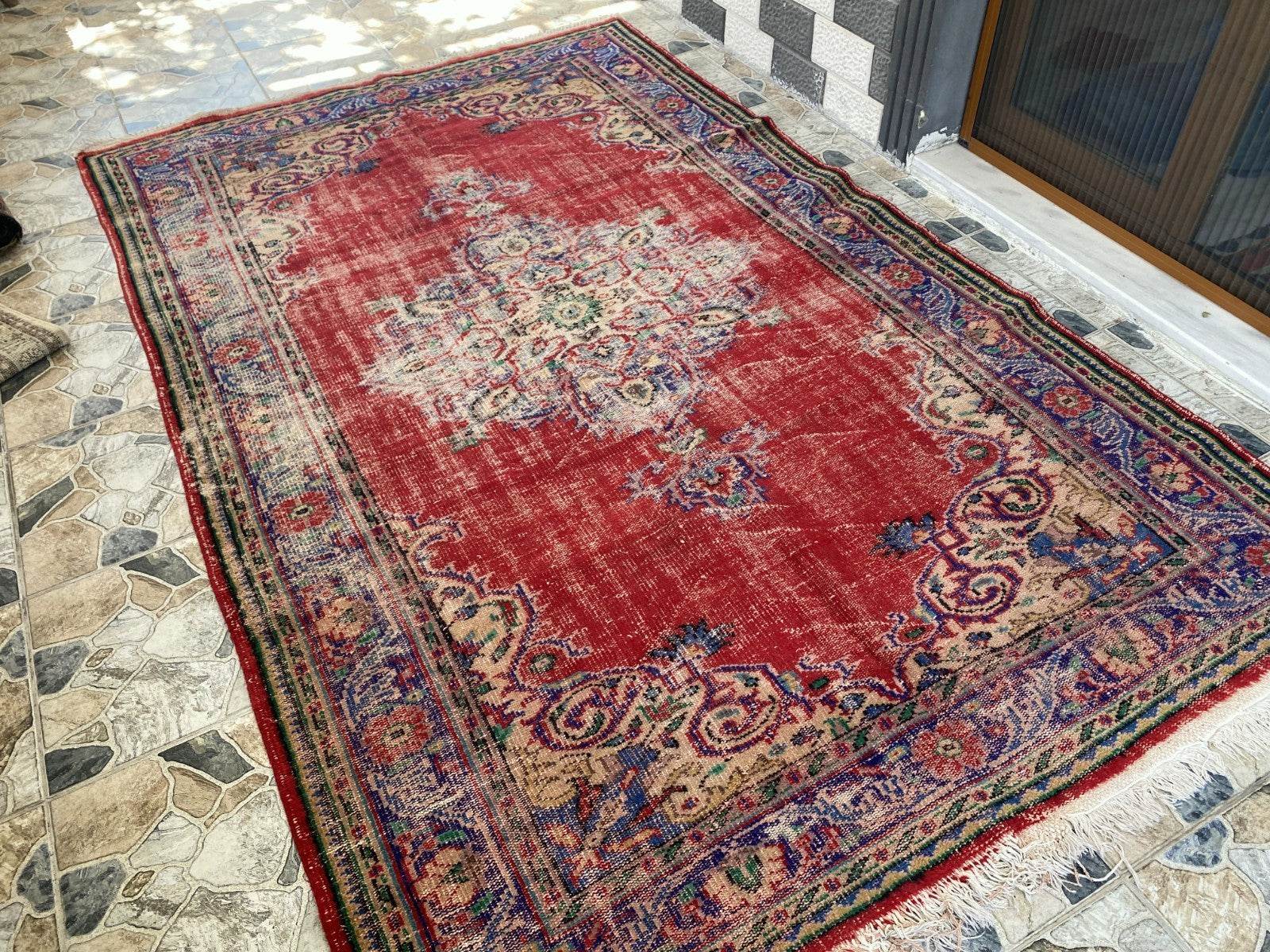 Vintage Anatolian Area Rug | 6.1 x 9.8 ft Hand-Knotted Wool Faded Rustic Carpet
