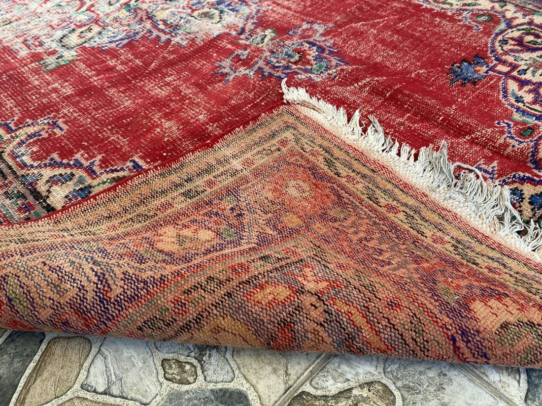 Vintage Anatolian Area Rug | 6.1 x 9.8 ft Hand-Knotted Wool Faded Rustic Carpet
