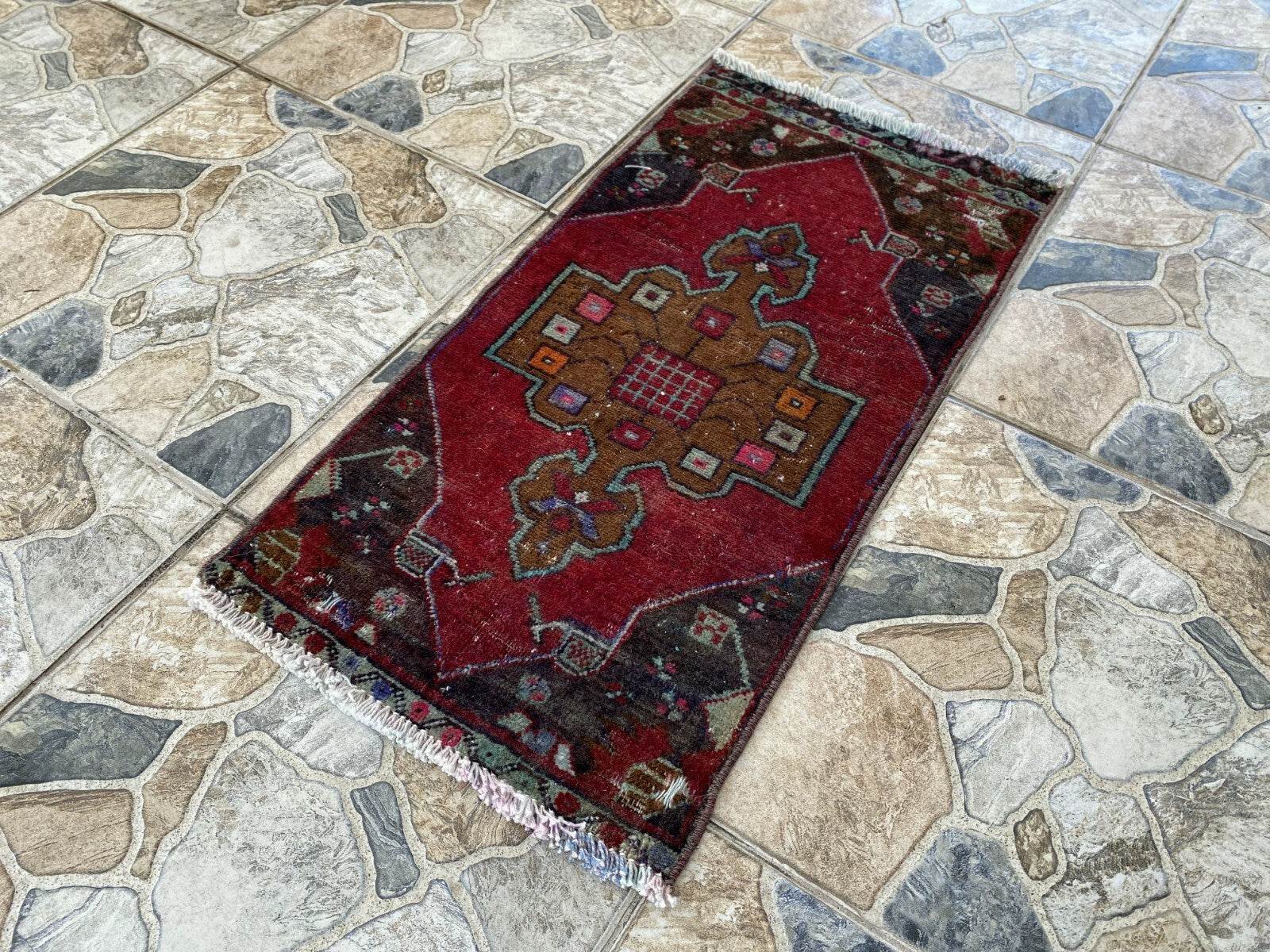 Handmade Turkish Vintage Rug | 1970s Tribal Wool Farmhouse Antique Small Carpet