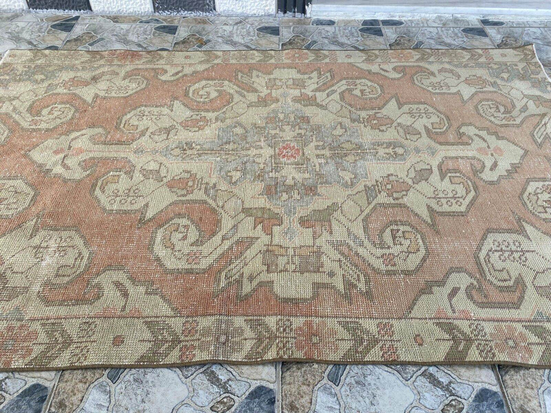 Vintage Rug | Antique Wool Farmhouse Anatolian Area Handmade Turkish 4.3x6.8ft