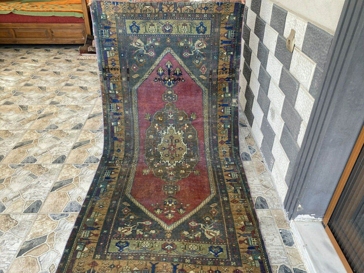 Oushak Geometric Vintage Turkish Rug Handmade Farmhouse Oriental Rug 3.3x6.6 ft