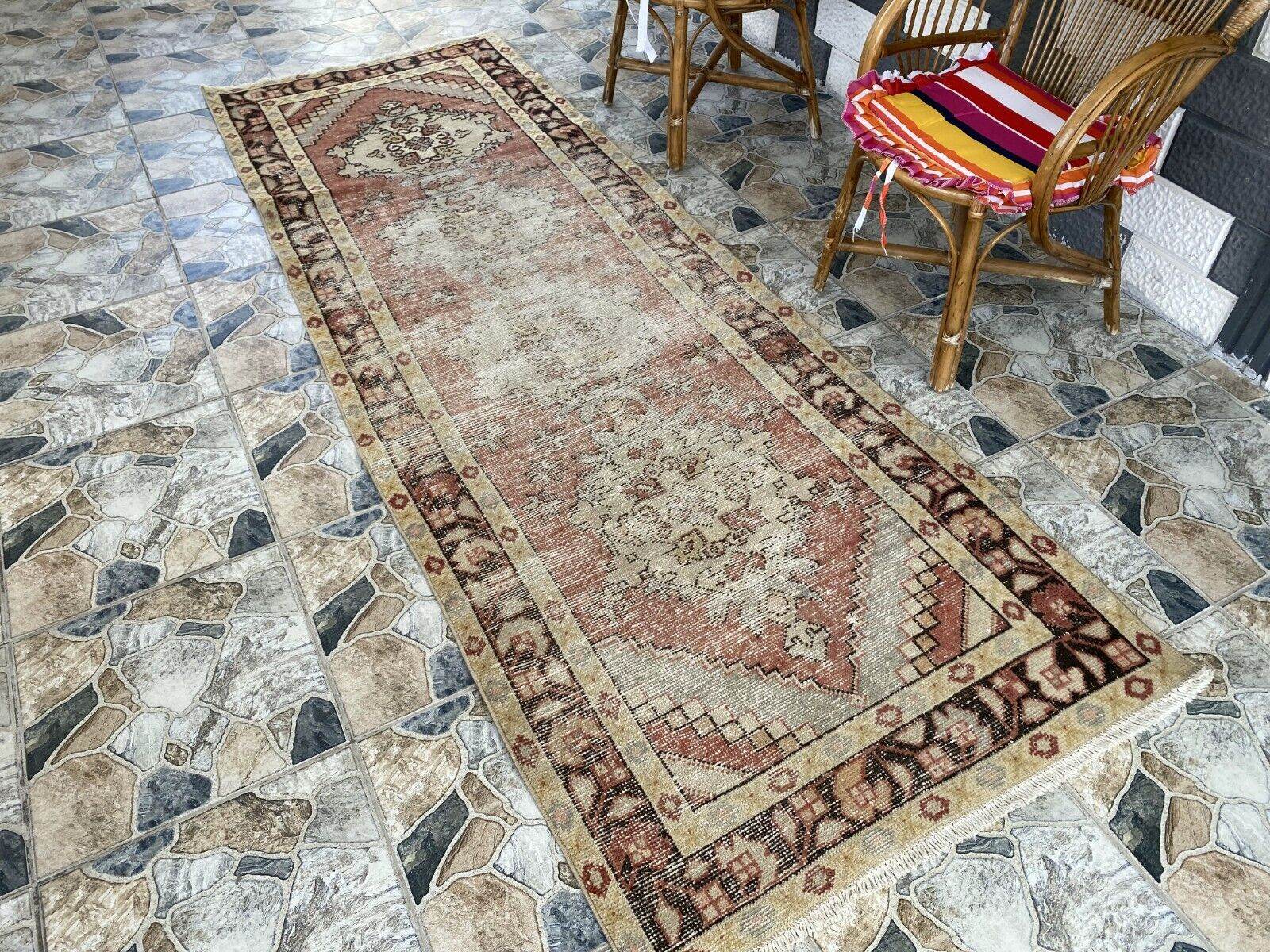 Vintage Runner Rug | Antique Wool Bohemian Anatolian Handmade Turkish 3.2x9.4ft