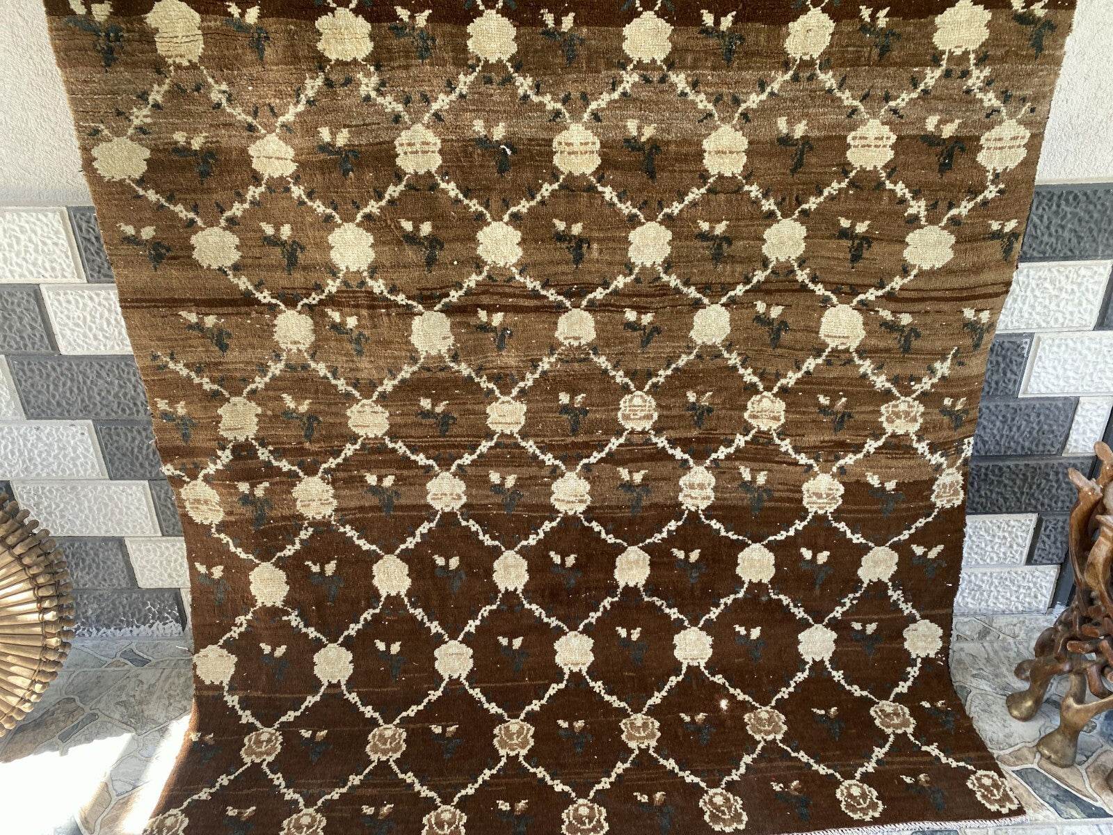 Vintage Kurdish Oushak Rug, 1980s Turkish Anatolian Hand-Knotted Wool Runner Rug