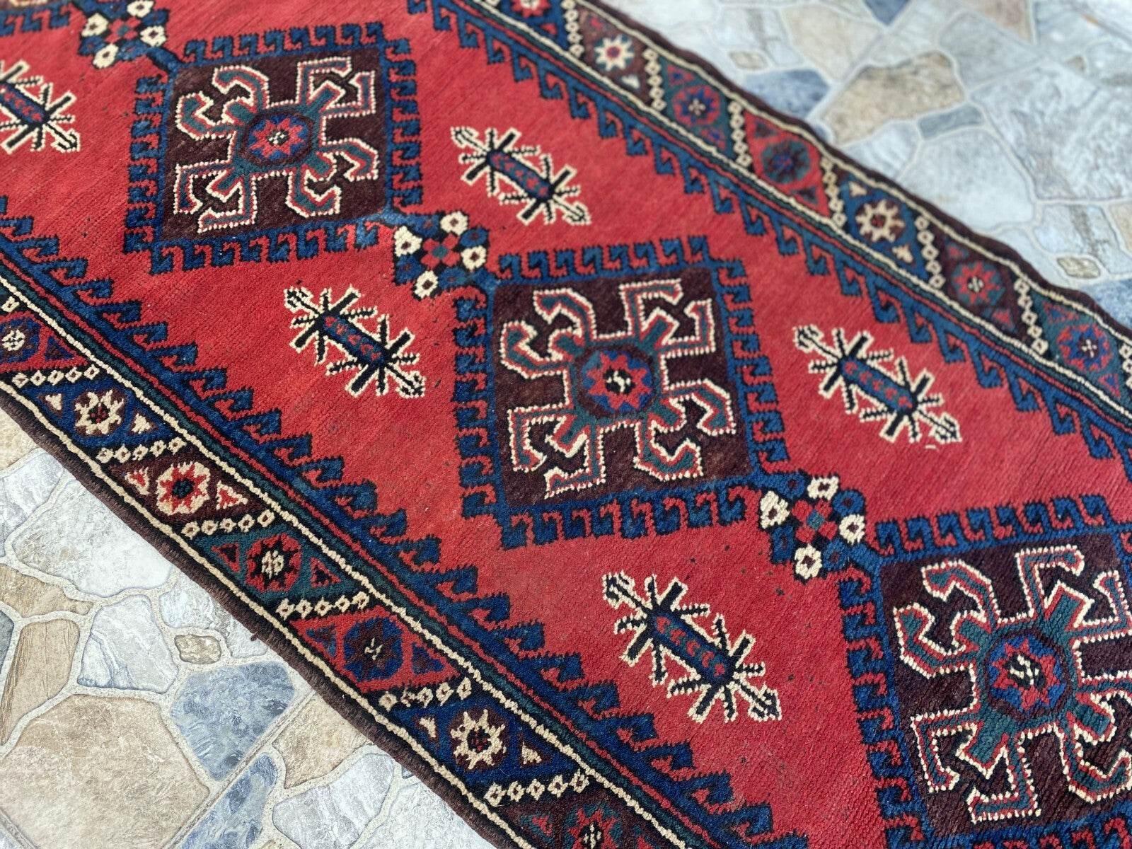 Geometric Turkish Vintage Rug,Farmhouse Handmade Anatolian Village Rug 2.6x9.8Ft