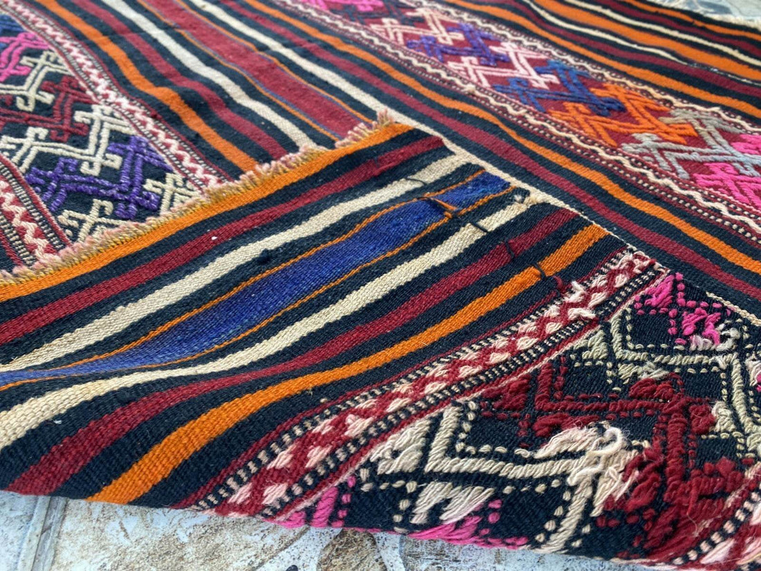 Vintage Turkish Wool Rug, Hand-Knotted Antique Geometric Oushak Area Kilim 3x5