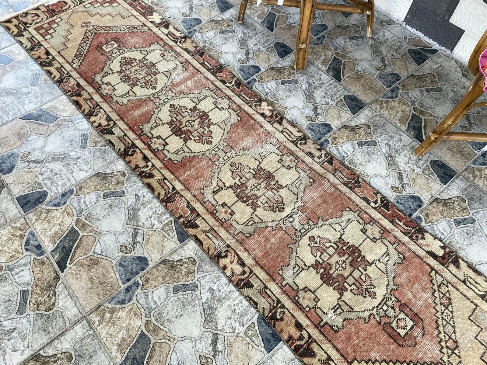 Vintage Rug | Wool Runner Antique Farmhouse Anatolian Handmade Turkish Rug 2x9ft