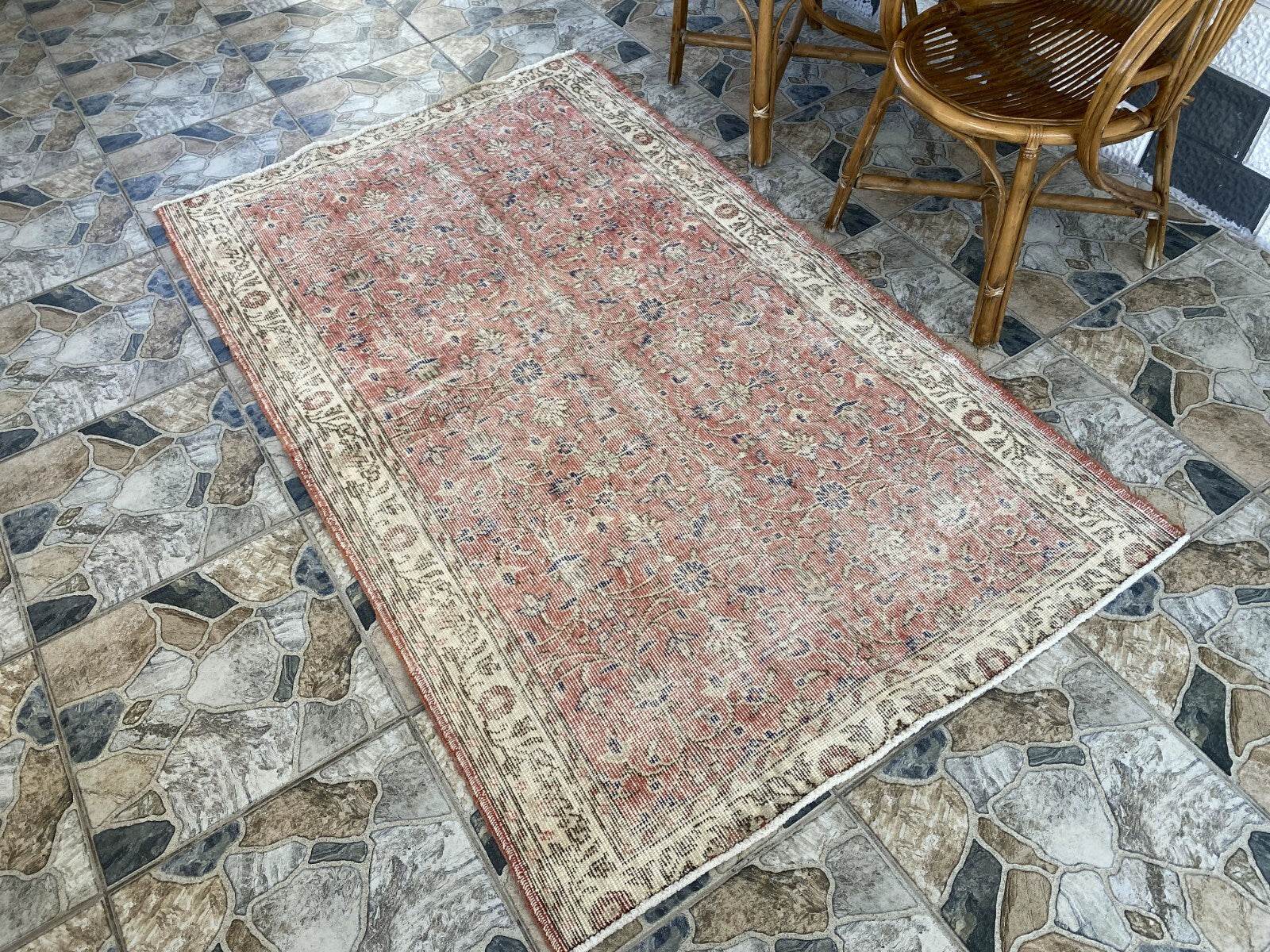 Geometric Turkish Vintage Rug,Farmhouse Handmade Anatolian Village Rug 3.8x6.2ft