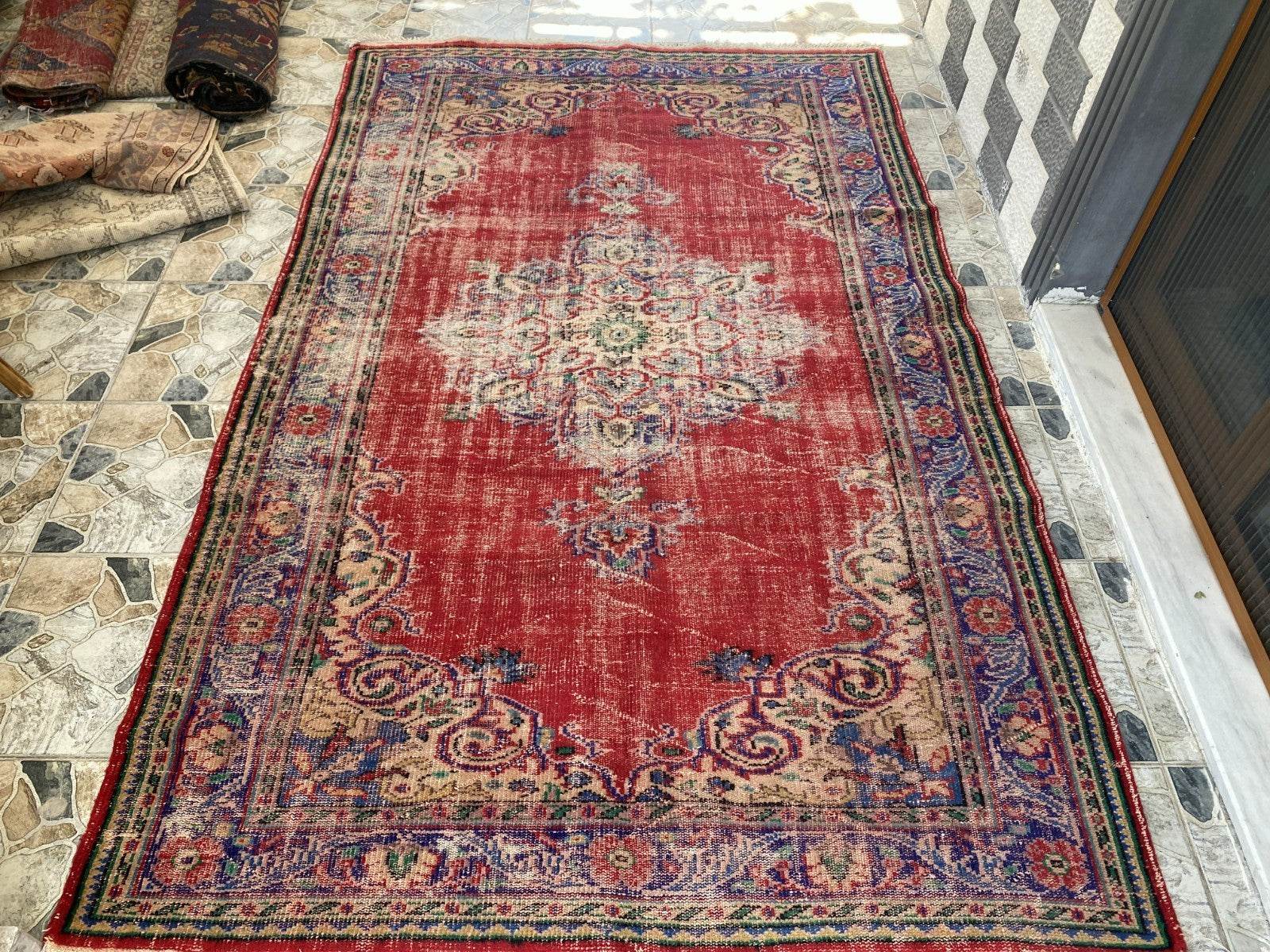 Vintage Anatolian Area Rug | 6.1 x 9.8 ft Hand-Knotted Wool Faded Rustic Carpet