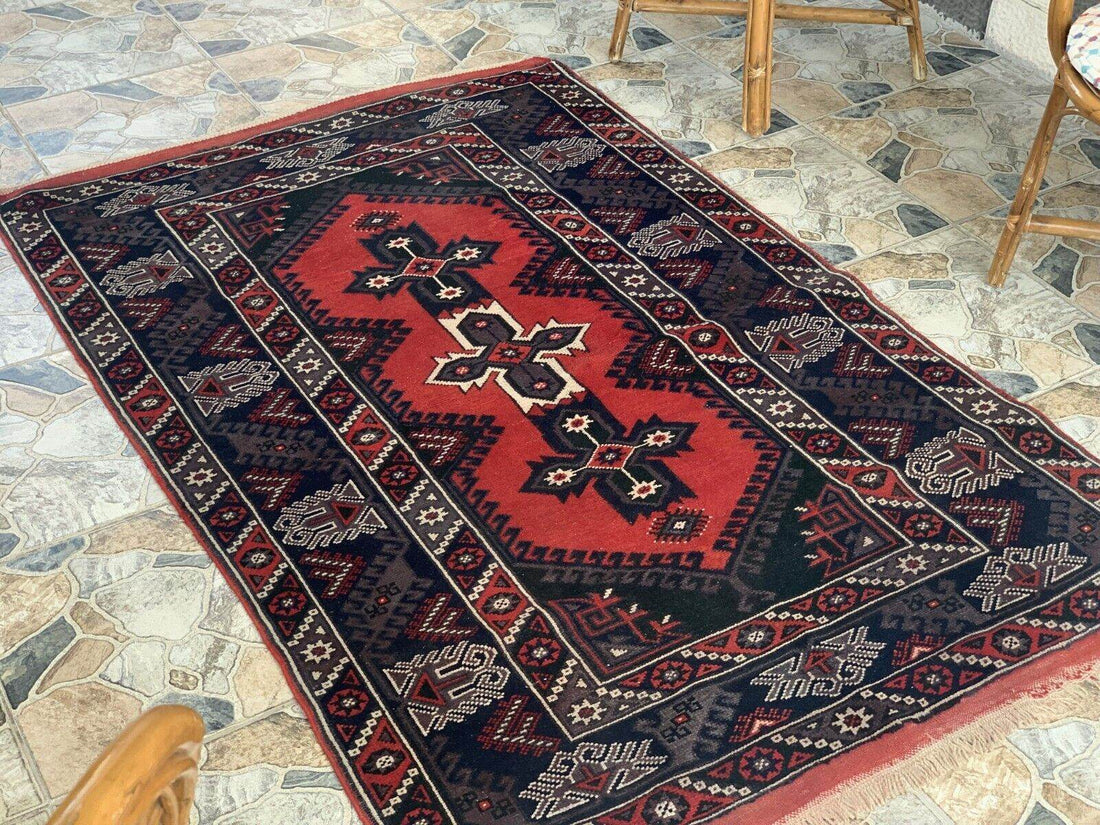 Vintage Turkish Rug | Antique Tribal Handmade Wool Farmhouse Carpet 4 x 6.14 ft