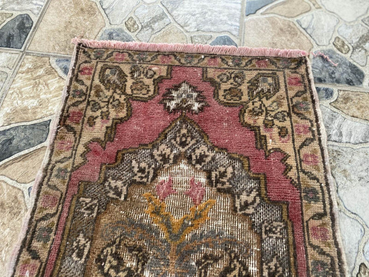 Oushak Geometric Vintage Turkish Rug Handmade Farmhouse Oriental Rug 1.4x3.0 ft