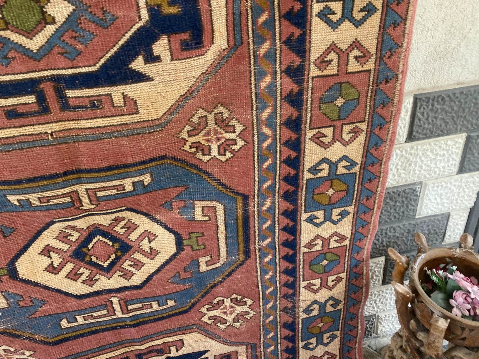 Vintage Turkish Rug | 5.3 x 7.9 ft Hand-Knotted Wool Faded Pastel Anatolian Area