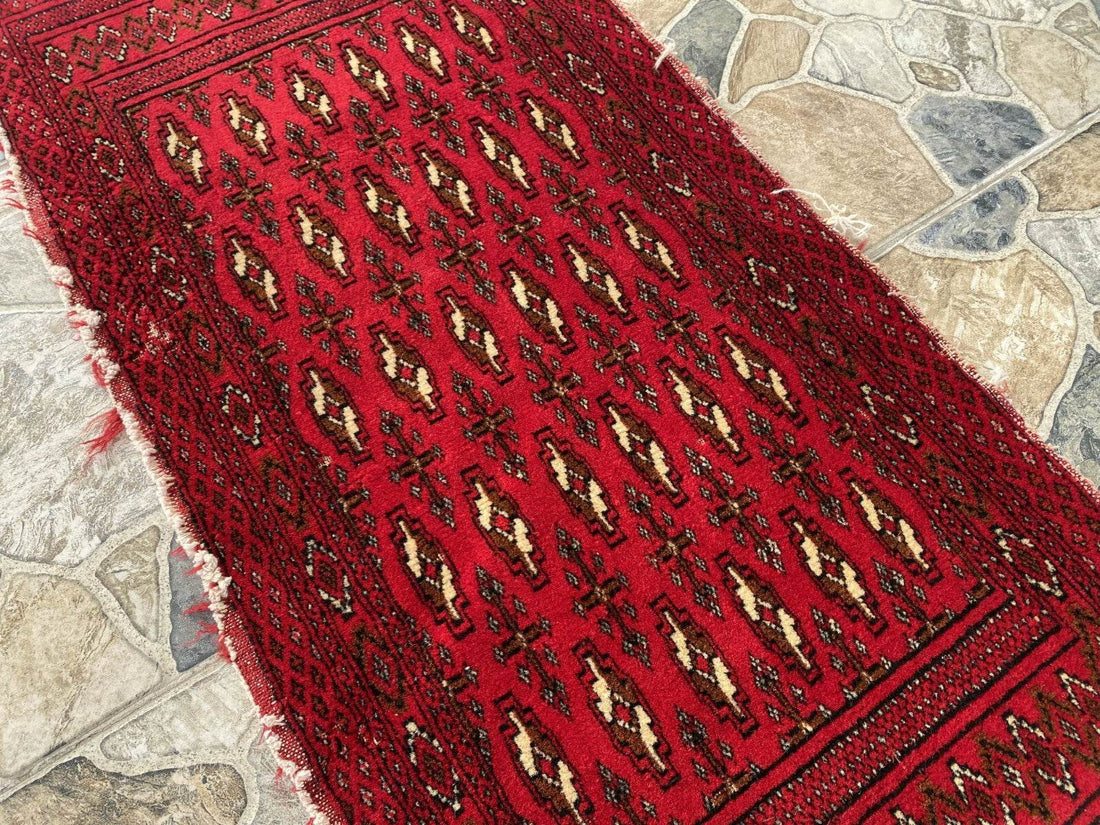 Vintage Afghan Rug - Wool Handmade Bohemian Distressed Farmhouse Small Rug 2x3