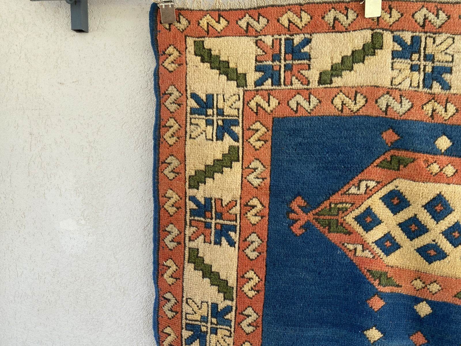 Vintage Turkish Kurdish Wool Rug | Hand-Knotted Tribal Blue Area Carpet 4x6ft