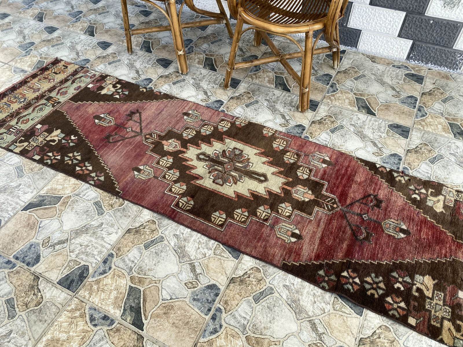 Vintage Rug | Farmhouse Antique Wool Anatolian Runner Handmade Turkish 2.1x8.6ft