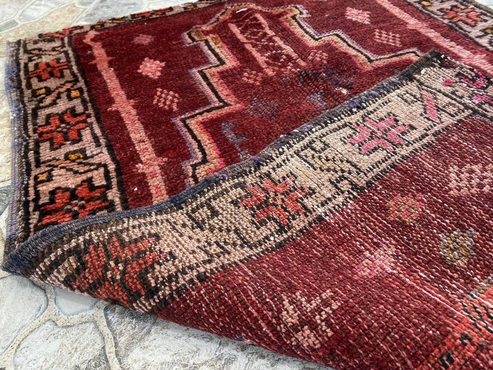 Distressed 2x3 ft Anatolian Rug | Vintage Authentic Hand-Knotted Wool Prayer Rug