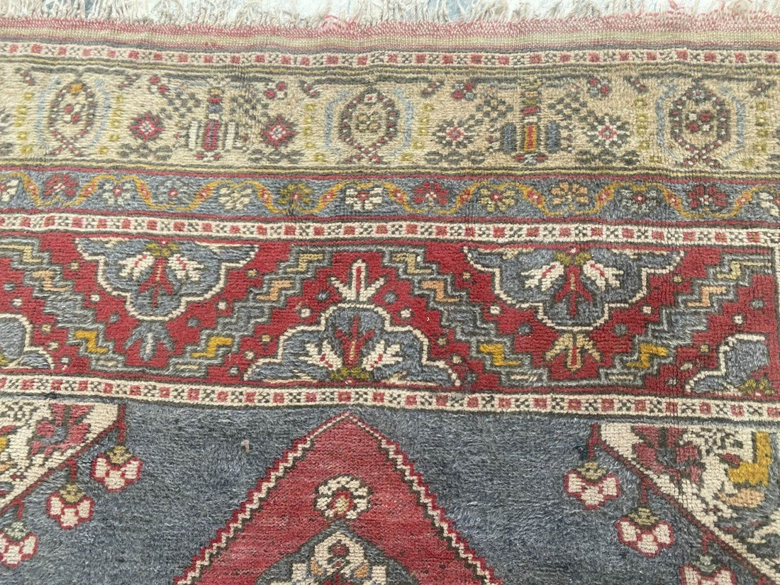 Vintage Turkish Rug | Tribal Hand-Knotted Wool Farmhouse Antique Carpet 4.16 x 7.93 ft