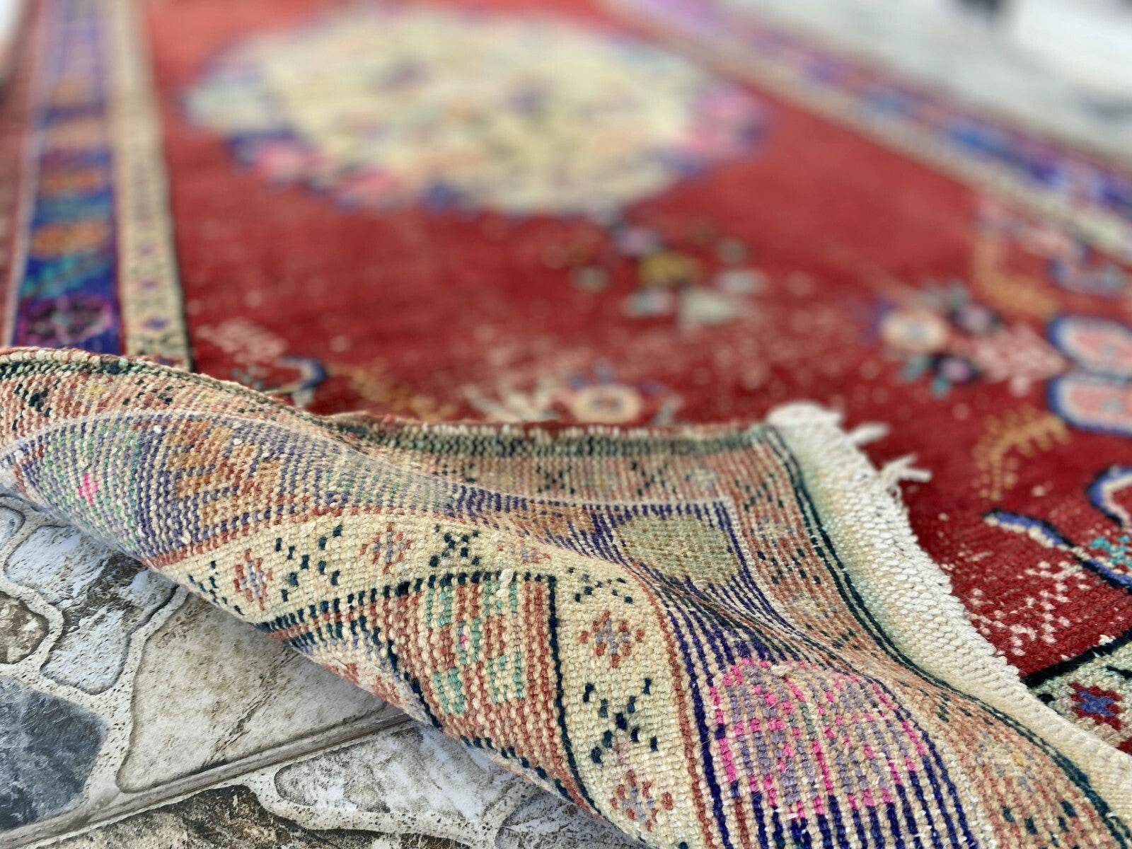 Geometric Turkish Vintage Rug, Tribal Handmade Anatolian Village Rug 3.3x6.8 ft