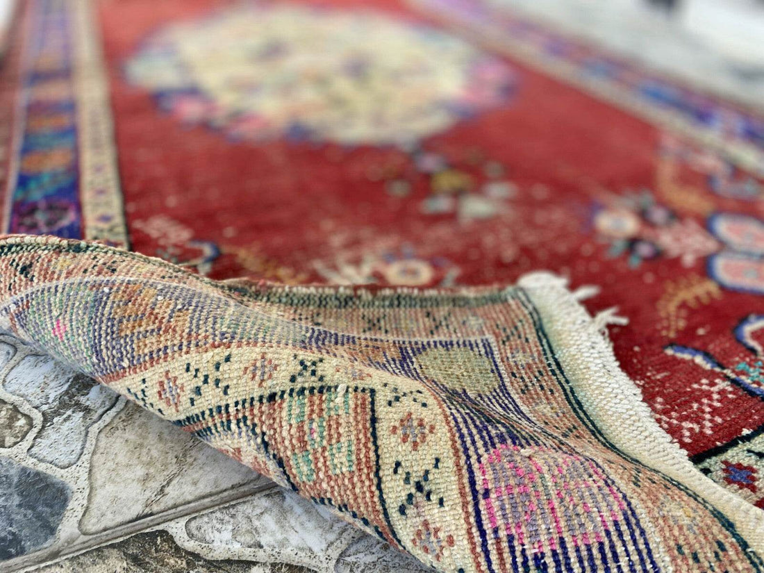 Geometric Turkish Vintage Rug, Tribal Handmade Anatolian Village Rug 3.3x6.8 ft