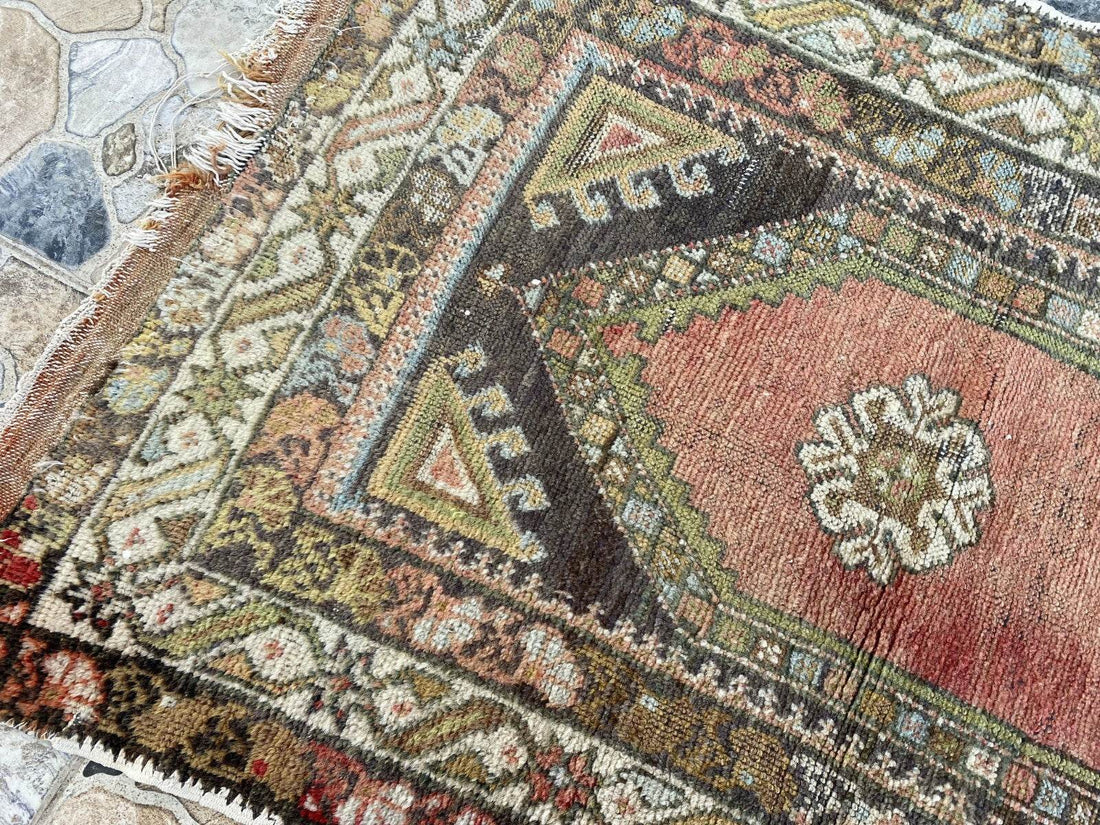 Vintage Turkish Wool Rug - 2 x 4 | Hand-Knotted Antique Oushak Anatolian Tribal