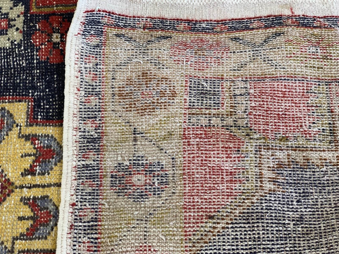 Vintage Oushak Geometric Rug, Handmade Turkish Anatolian Wool Carpet 4.2x8.6