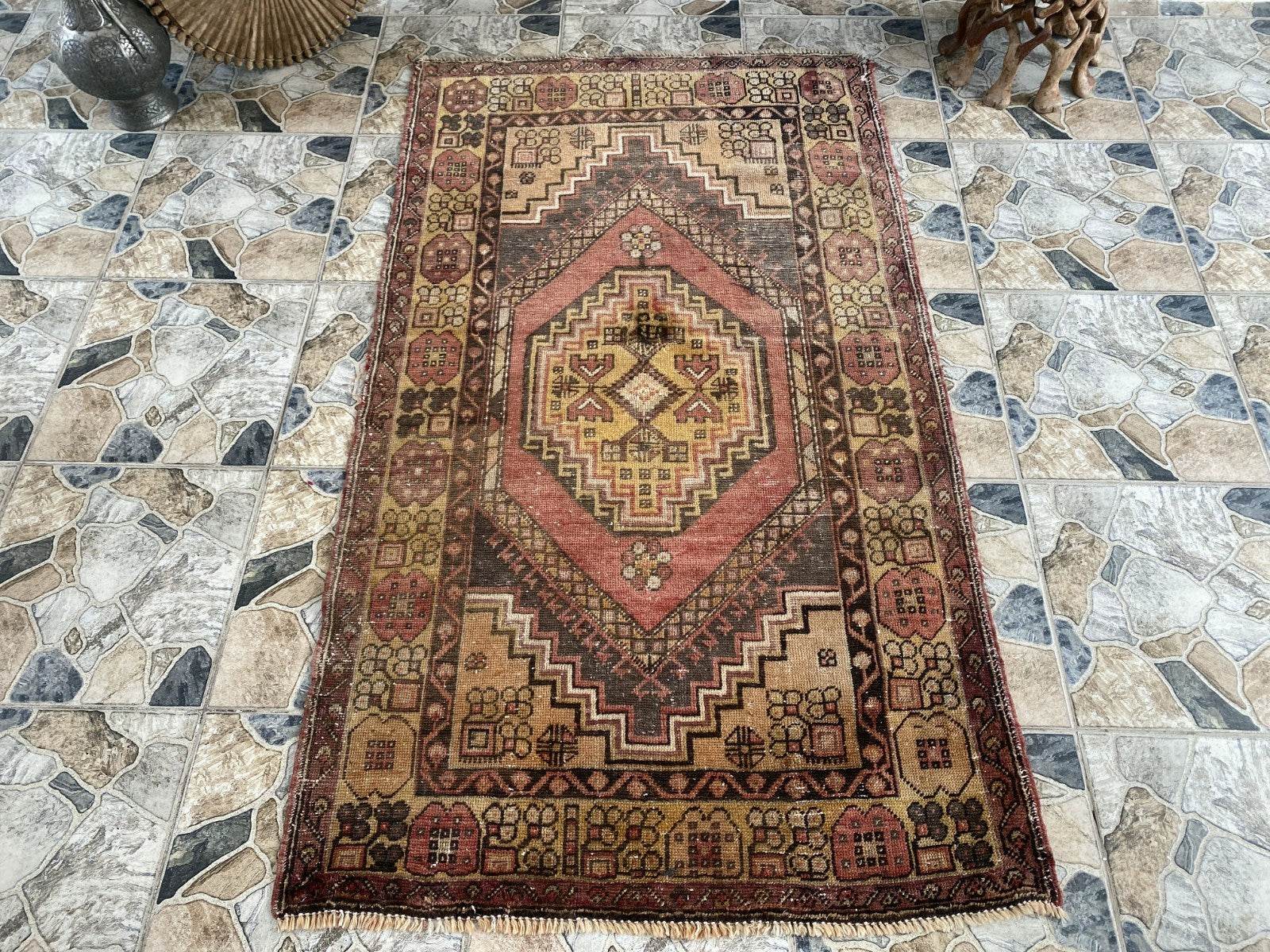 Handmade Turkish Vintage Rug | 1970s Tribal Wool Farmhouse Antique Area Carpet