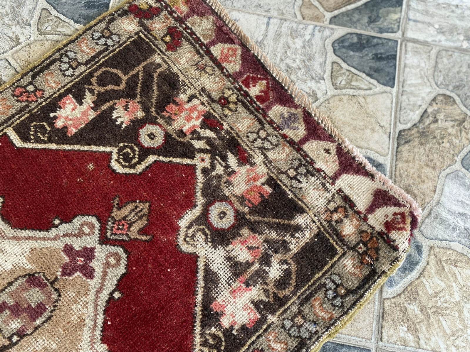 Handmade Turkish Vintage Rug | 1970s Tribal Wool Farmhouse Antique Small Carpet