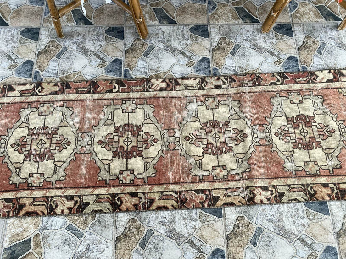 Vintage Rug | Wool Runner Antique Farmhouse Anatolian Handmade Turkish Rug 2x9ft