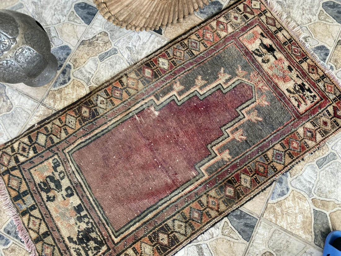 Handmade Turkish Vintage Rug | 1980s Tribal Wool Farmhouse Antique Small Carpet