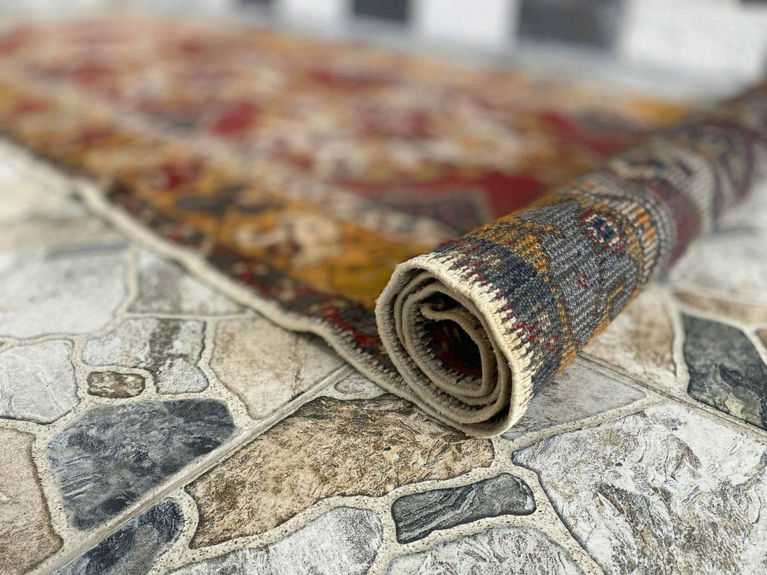 Vintage Turkish Wool Rug - Handmade Antique Red Oushak Kurdish Runner Rug 3x9 ft